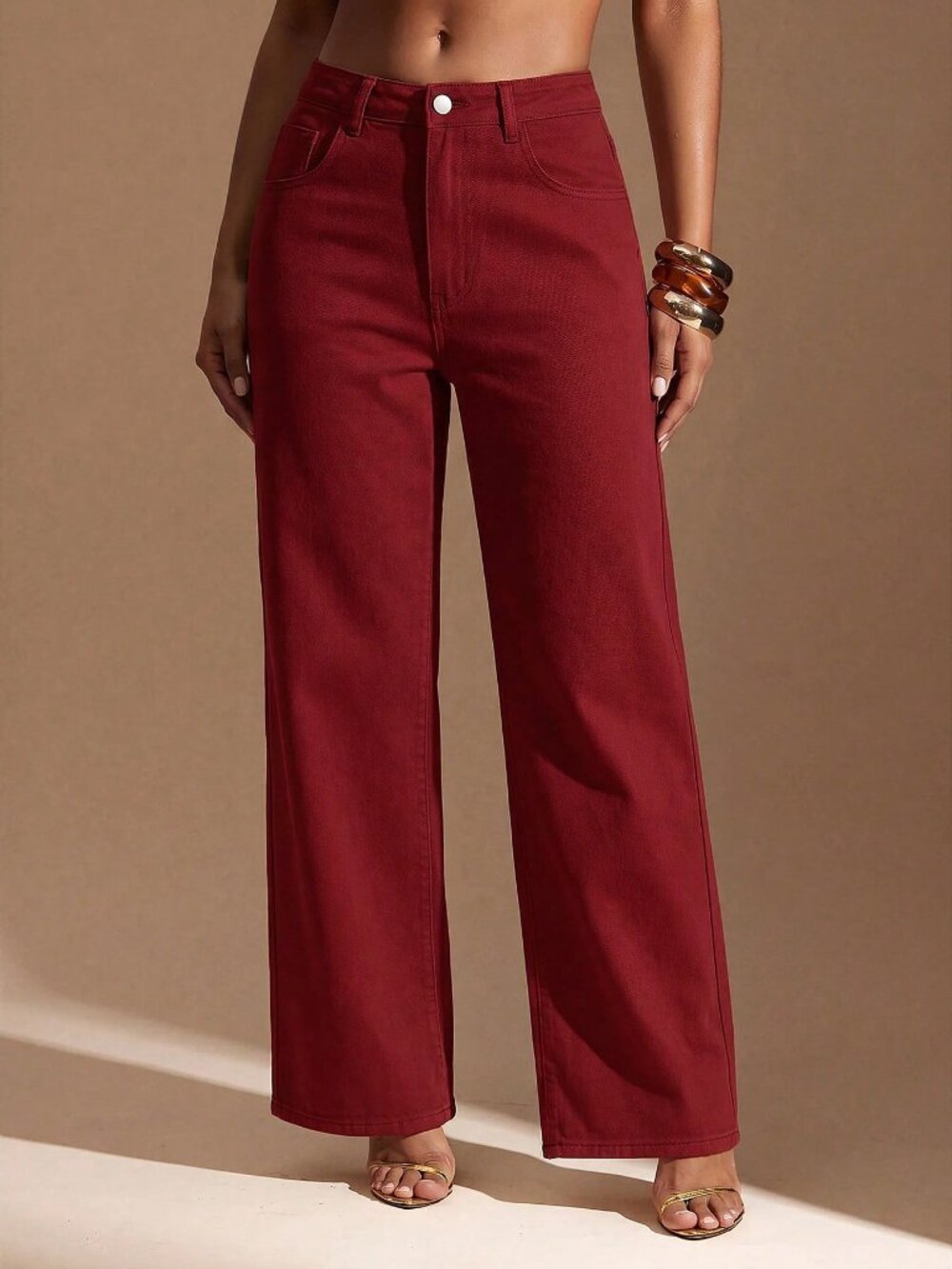 Burgundy Casual Women's Straight Leg Jeans